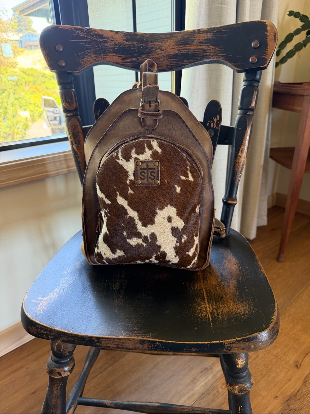 STS Ranchwear Brown Leather and Brown/White Cowhide Mini Backpack